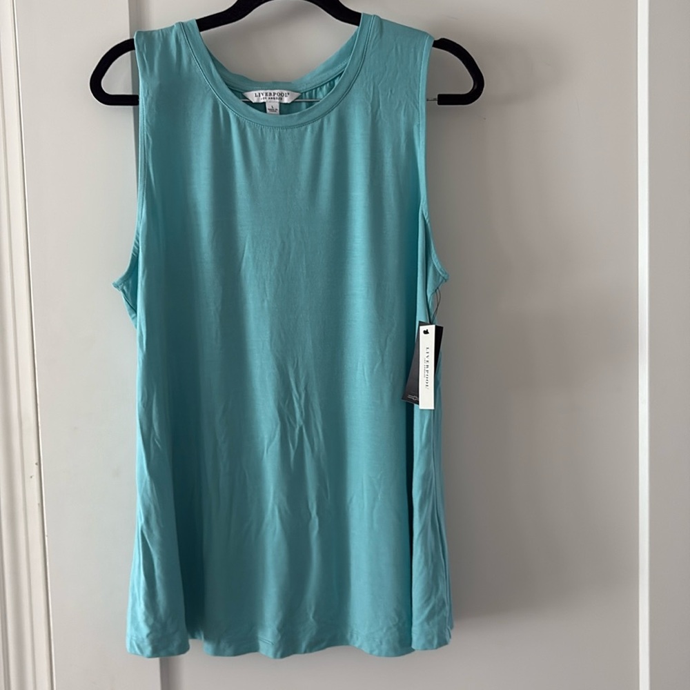Liverpool light turquoise sleeveless tee. Soft and stretchy